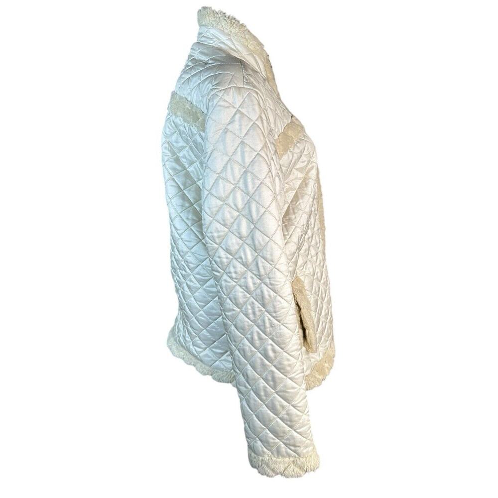 Athleta Womens Quilted Jacket Ivory Sherpa Faux Fur Trim Pockets Full Zip Sz XL - Picture 8 of 11